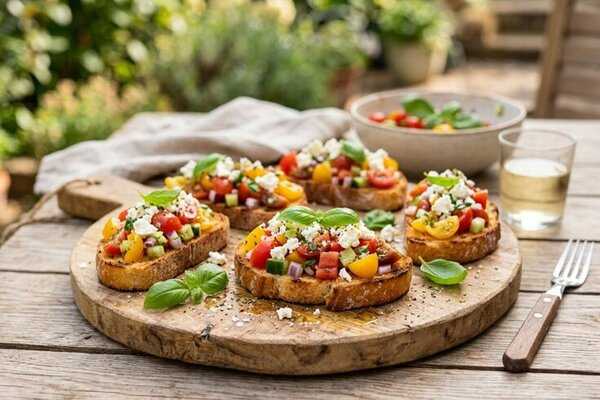 Tafel met verse groenten, brood en eenvoudige ingrediënten